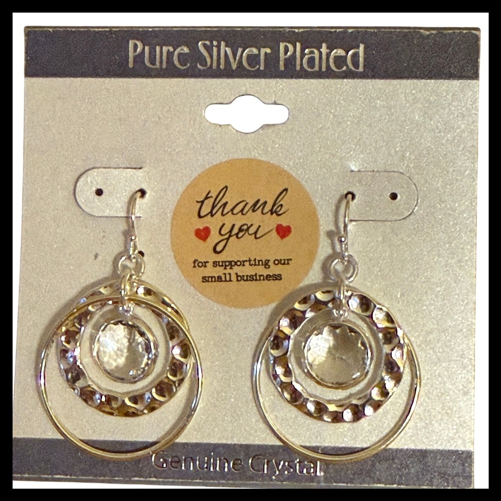 Pure Silver Plated Hoop Earrings Genuine Crystal Dangle Drop Sparkle